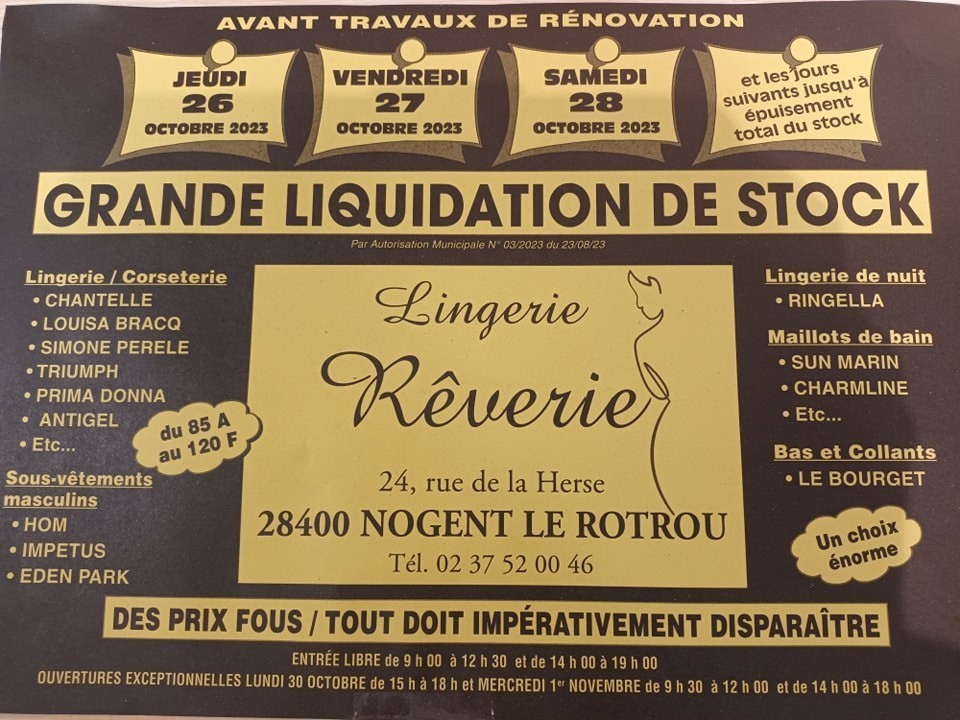 Rêverie Lingerie - la CdC du Perche : Grande liquidation !